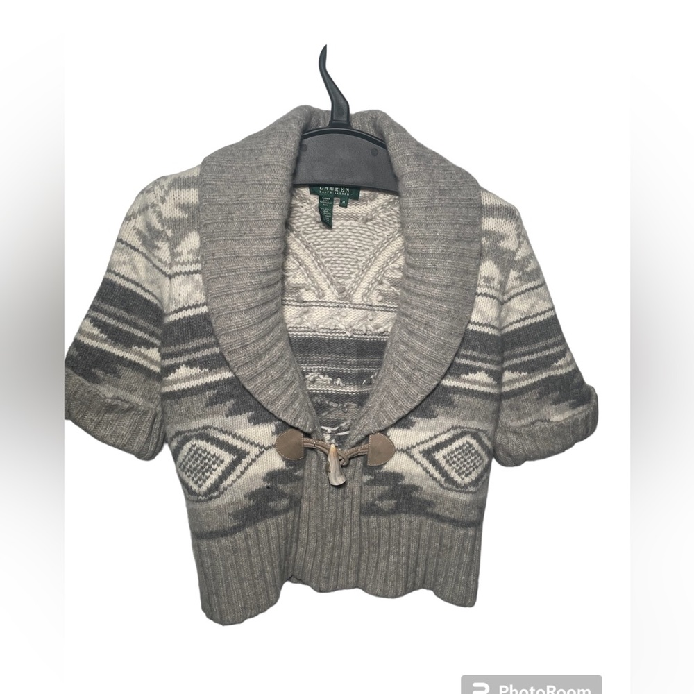 LAUREN Ralph Lauren Aztec Wool Angora Chunky cardigan shawl Medium
